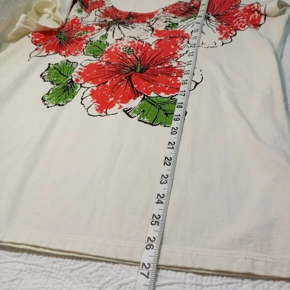 Charter Club T-Shirt XL Womens Floral 100% Cotton Short Sleeve Ivory & Red - Picture 6 of 6